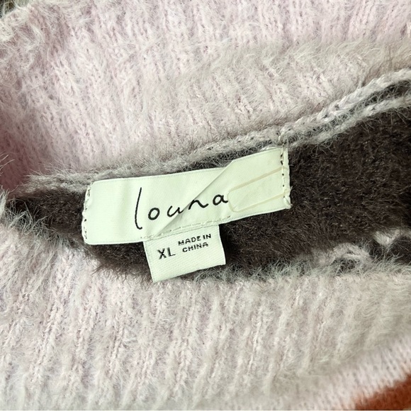 LOUNA Cropped Striped Fuzzy Knit High Mock Neck Long Balloon Sleeves Sweater XL - Picture 8 of 10